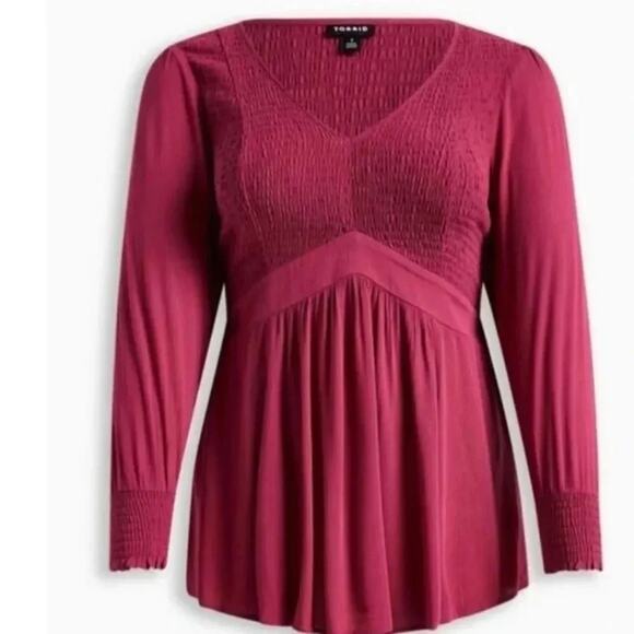 Torrid dark pick peasant blouse smocked balloon Bohemian Whimsigoth Plus size - Picture 2 of 9